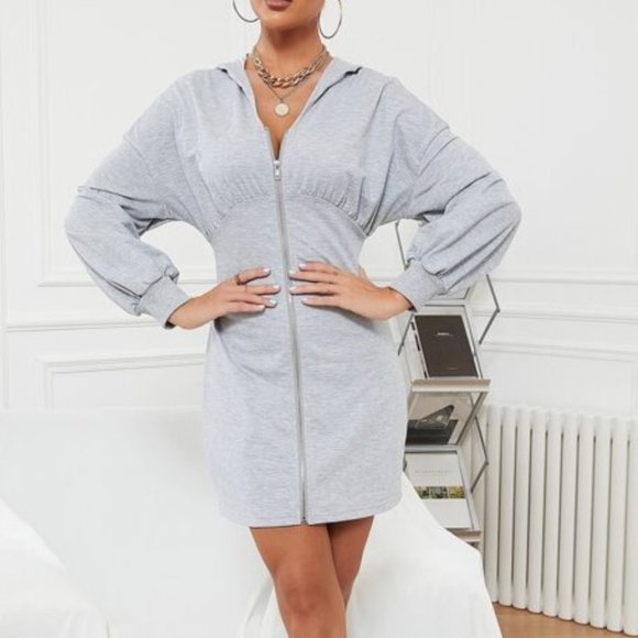 Drop Shoulder Zip Up Hoodie Dress - Picture 3 of 5